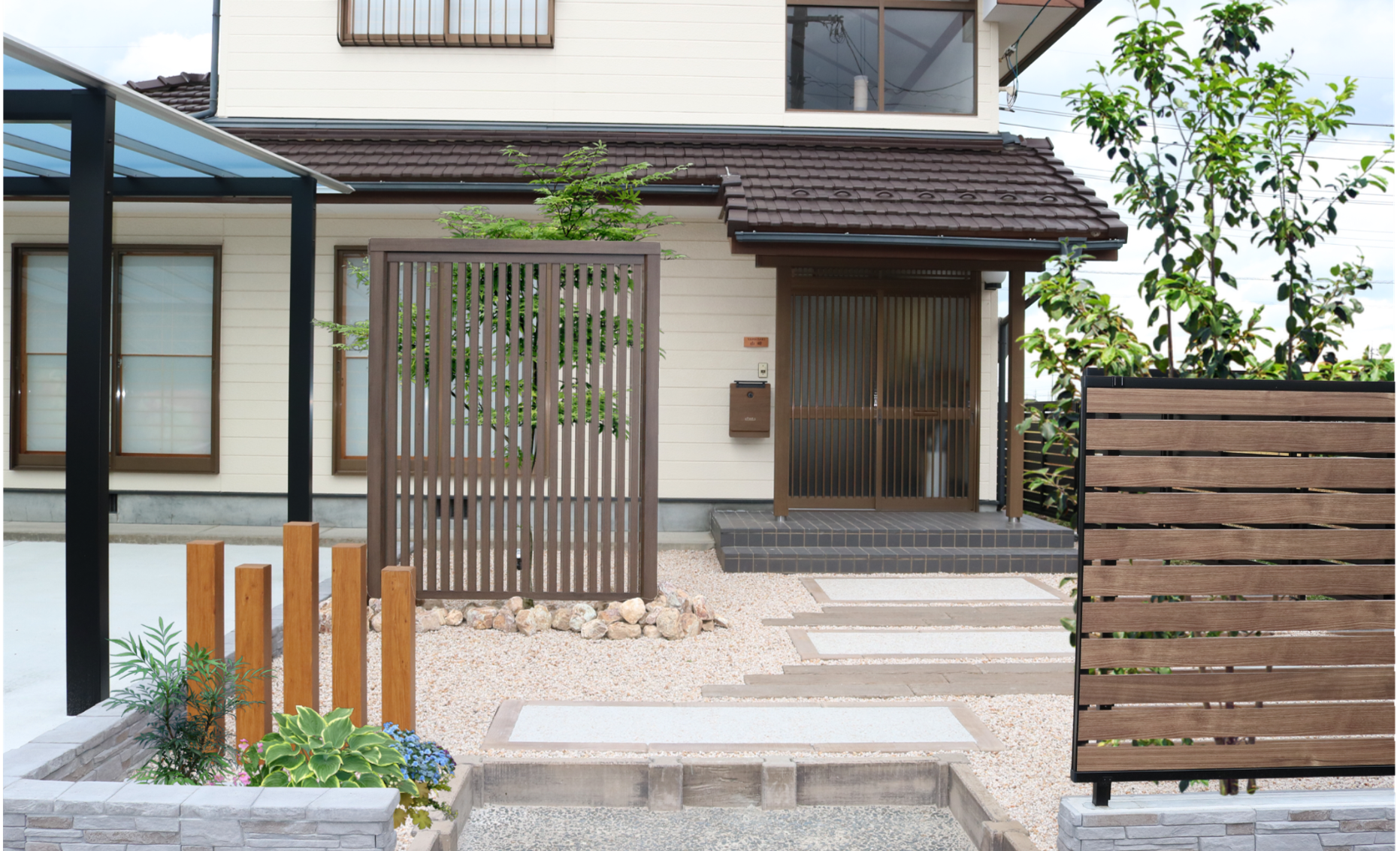 出雲市 門まわりリフォーム 段差を解消して快適に歩けるアプローチ